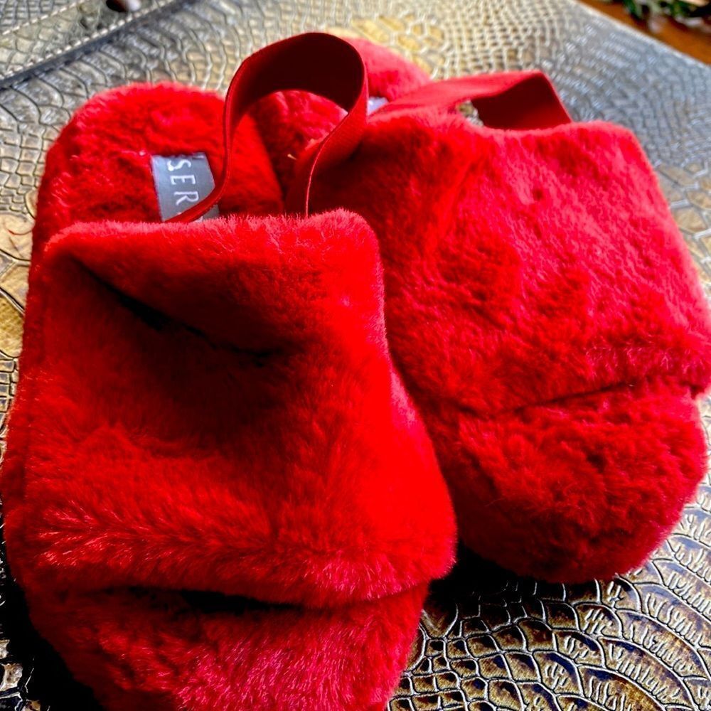 Cozy Faux Fur Red Slip On Slippers Red
